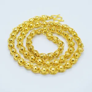 Solid 8mm Round Beaded Chain Necklace Yellow Gold Plated Fashion Jewelry 24"