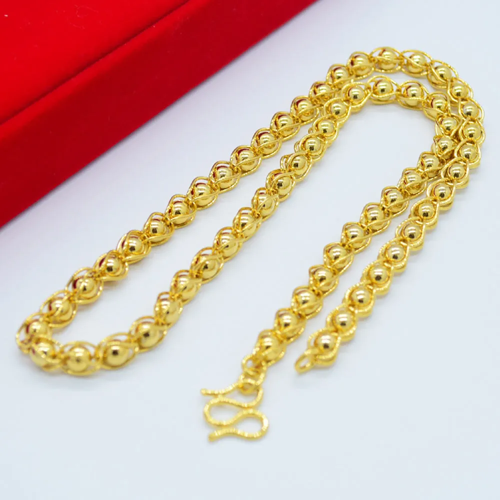 Solid 8mm Round Beaded Chain Necklace Yellow Gold Plated Fashion Jewelry 24"