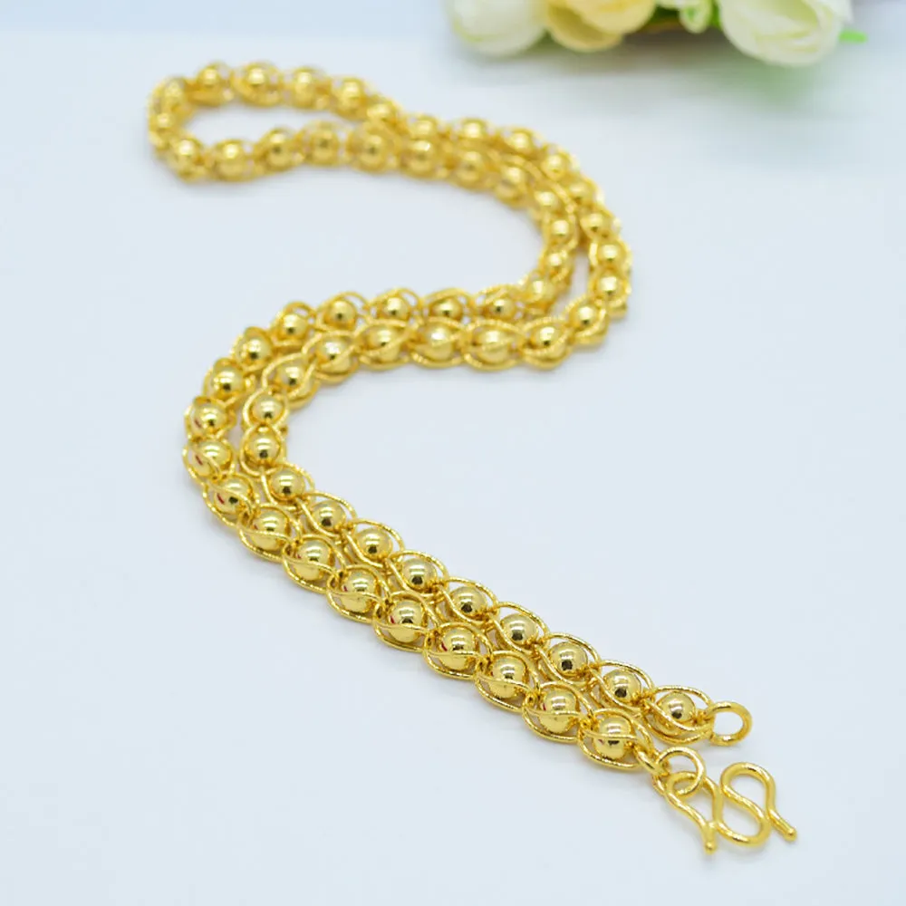 Solid 8mm Round Beaded Chain Necklace Yellow Gold Plated Fashion Jewelry 24"