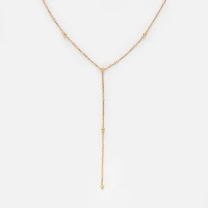 Solid Gold Beaded Lariat Necklace