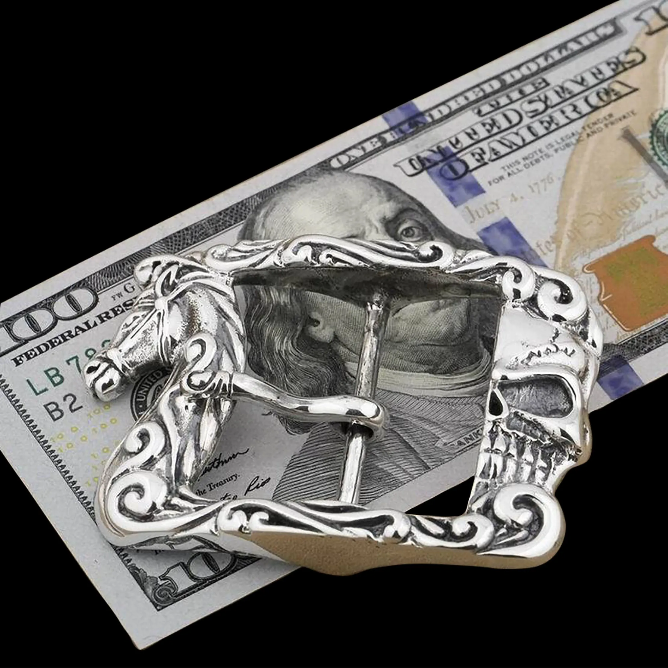 Solid Silver Horse & Skull Buckle