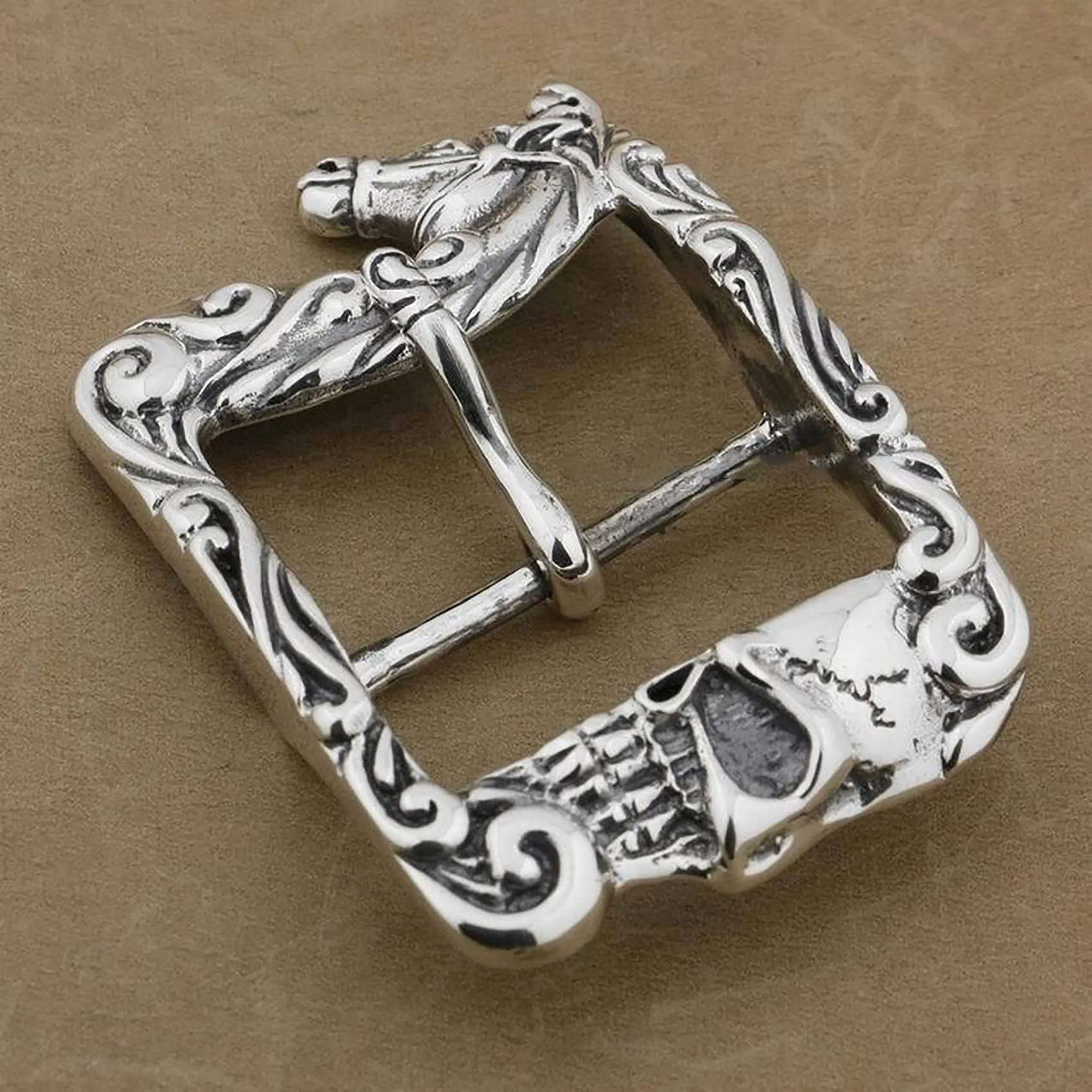 Solid Silver Horse & Skull Buckle