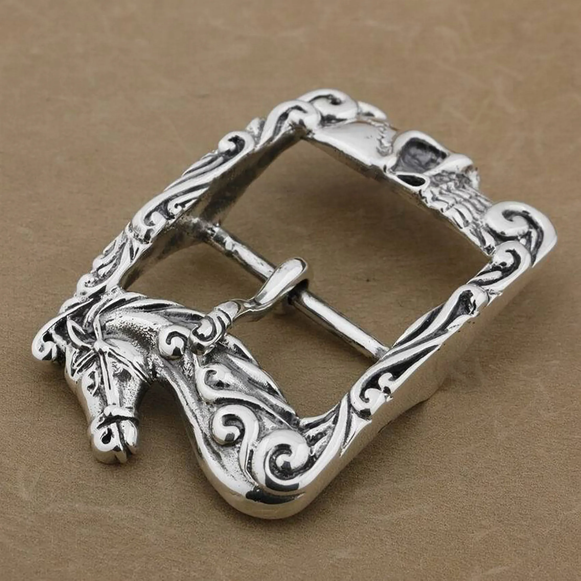 Solid Silver Horse & Skull Buckle