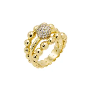Solid/Pave Triple Row Beaded Ring
