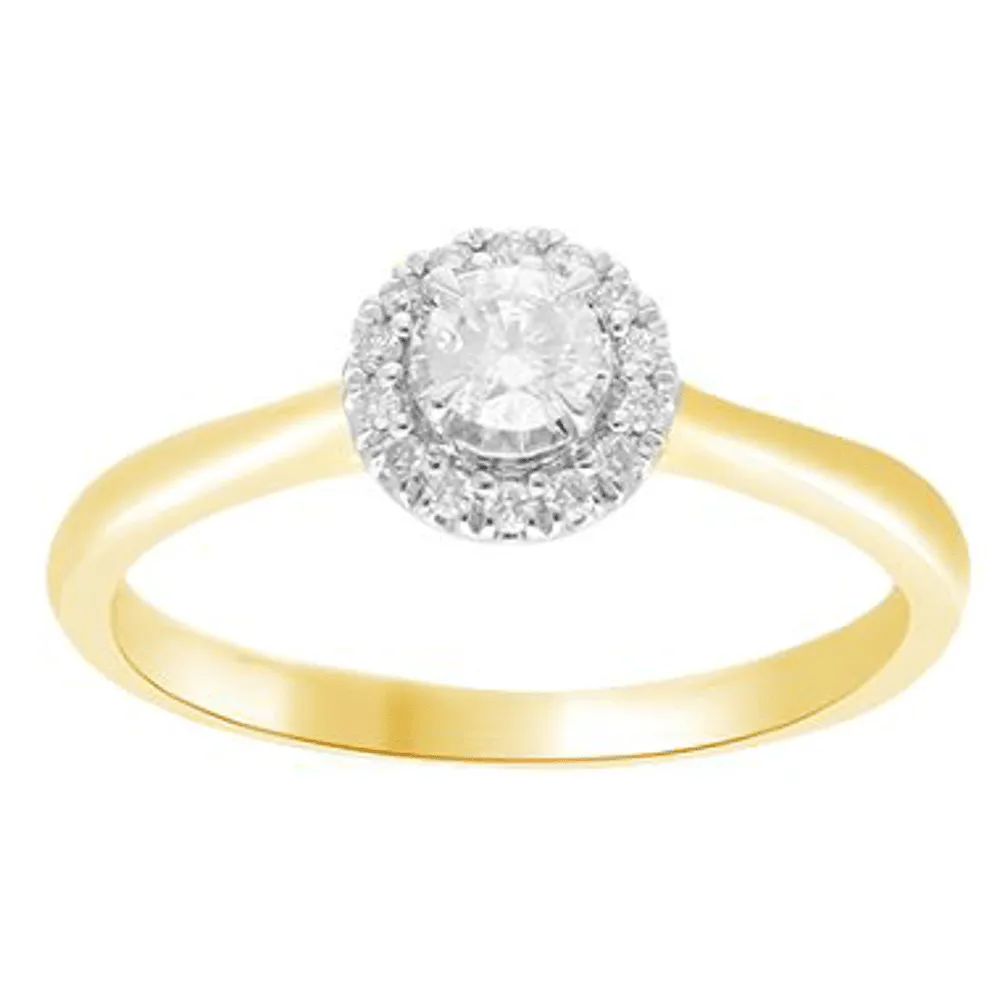 Solitaire Halo Ring with 1/4ct of Diamonds in 9ct Yellow Gold