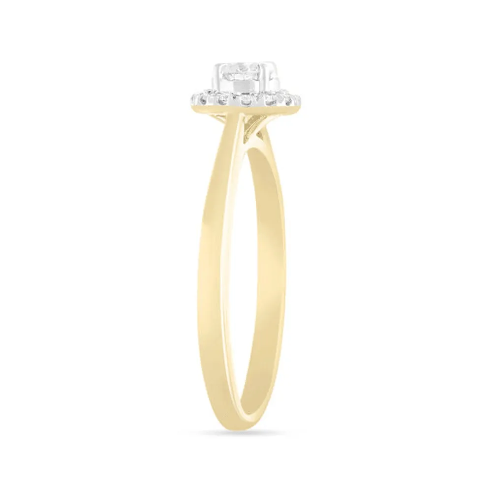 Solitaire Halo Ring with 1/4ct of Diamonds in 9ct Yellow Gold