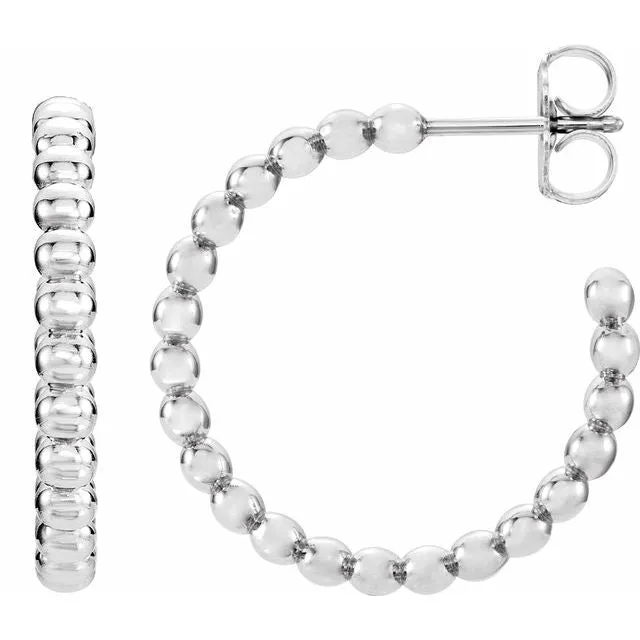 Sterling Silver 17 mm Beaded Hoop Earrings