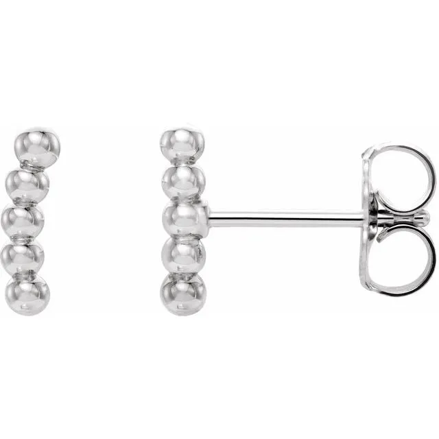 Sterling Silver 8.3x1.9 mm Curved Beaded Earrings