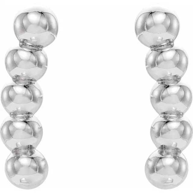 Sterling Silver 8.3x1.9 mm Curved Beaded Earrings