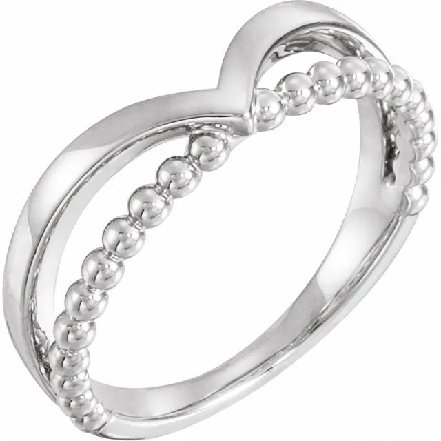 Sterling Silver Negative Space Beaded V Ring