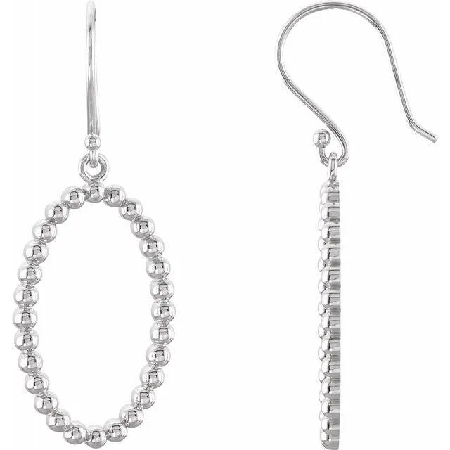 Sterling Silver Oval Beaded Design Earrings