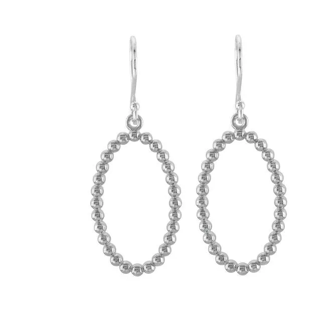 Sterling Silver Oval Beaded Design Earrings
