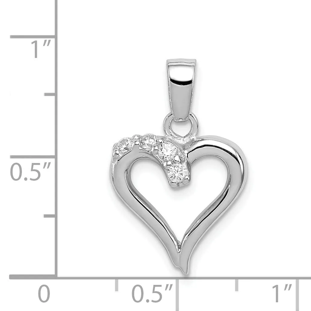 Sterling Silver Polished CZ Open Heart Pendant