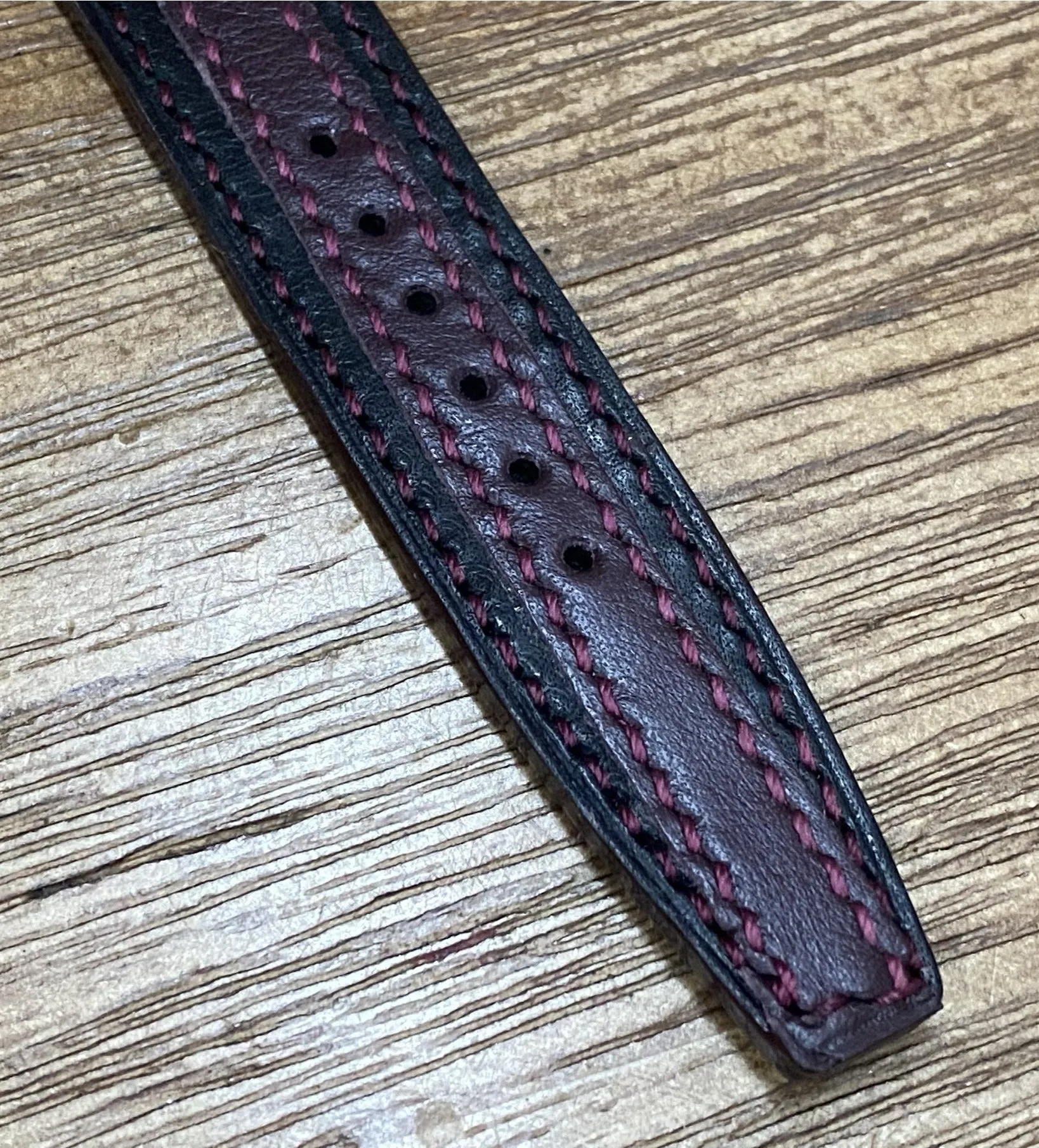 Striped Genuine Leather Watch Strap in Black and Maroon Red, Leather Bund Straps compatible with Rolex, Tudor Watches, 20mm Lug Width, Birthday Gift Ideas