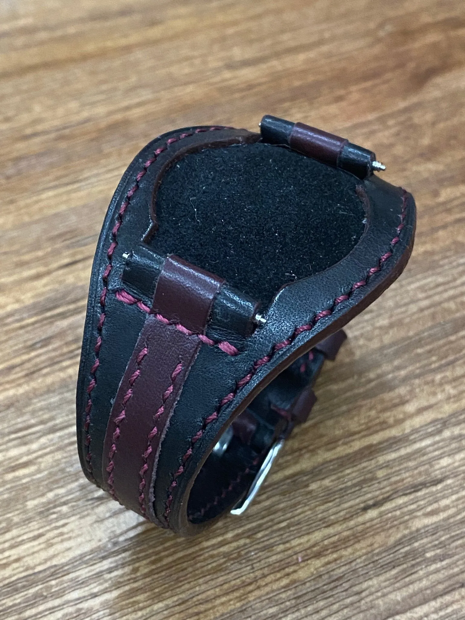 Striped Genuine Leather Watch Strap in Black and Maroon Red, Leather Bund Straps compatible with Rolex, Tudor Watches, 20mm Lug Width, Birthday Gift Ideas