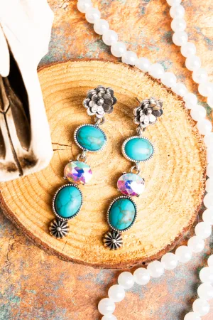 Tabitha Turquoise and Silvertone Drop Earrings