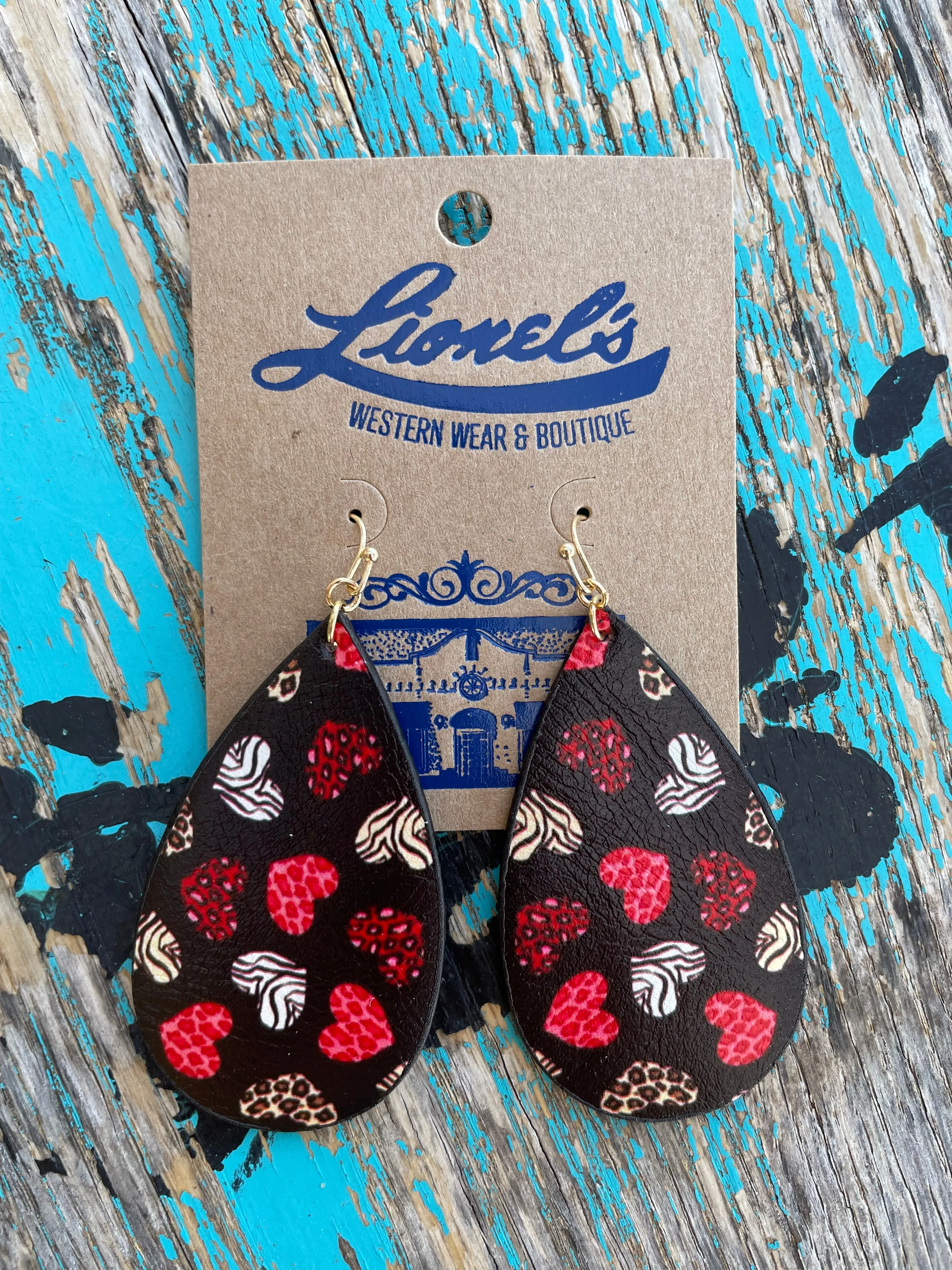 Teardrop Leather Animal Heart Earrings