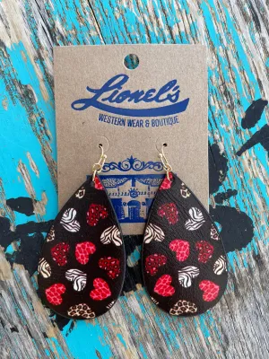 Teardrop Leather Animal Heart Earrings