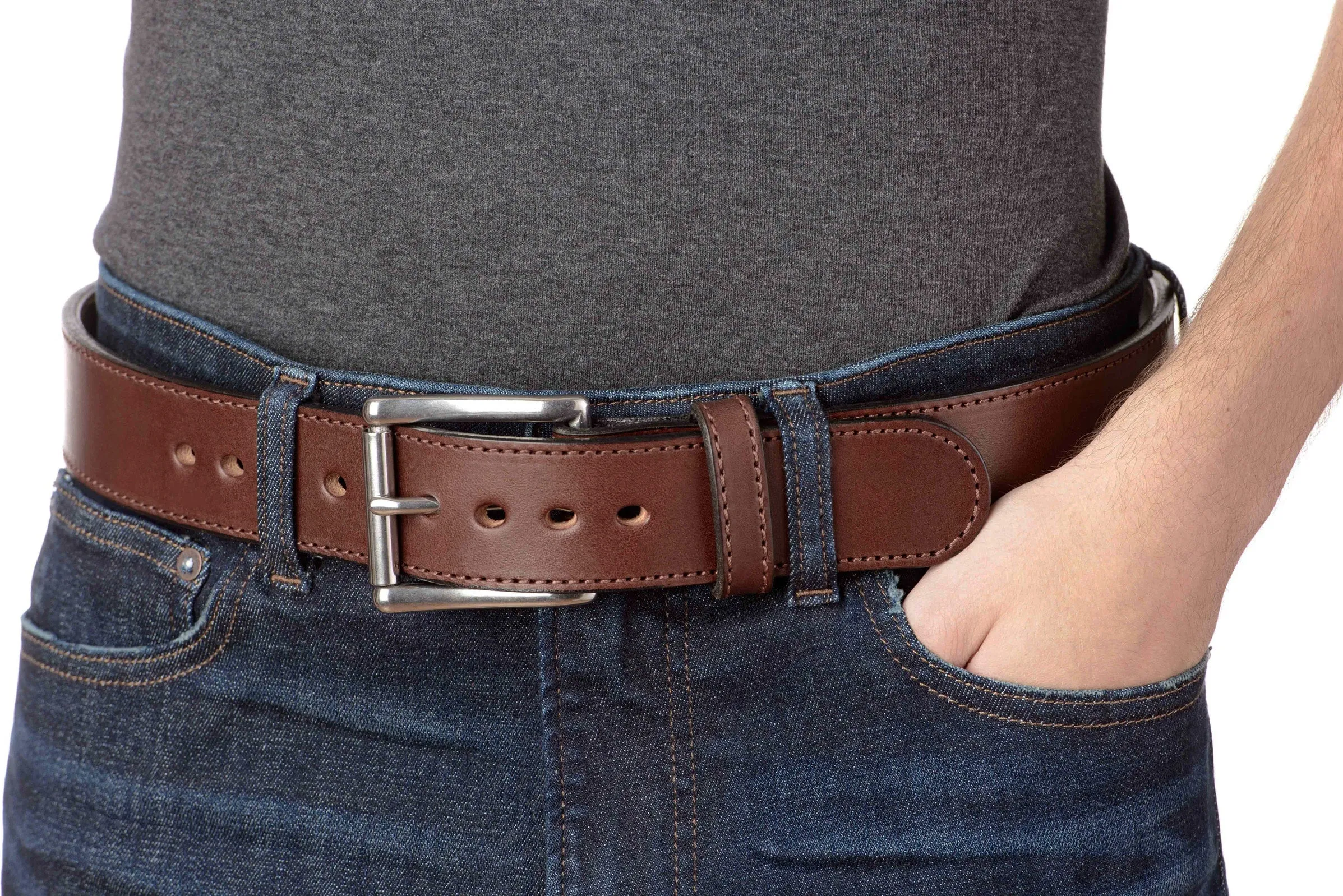 The Eastwood: Men's Brown Stitched Leather Belt Max Thick 1.75" Extra Wide