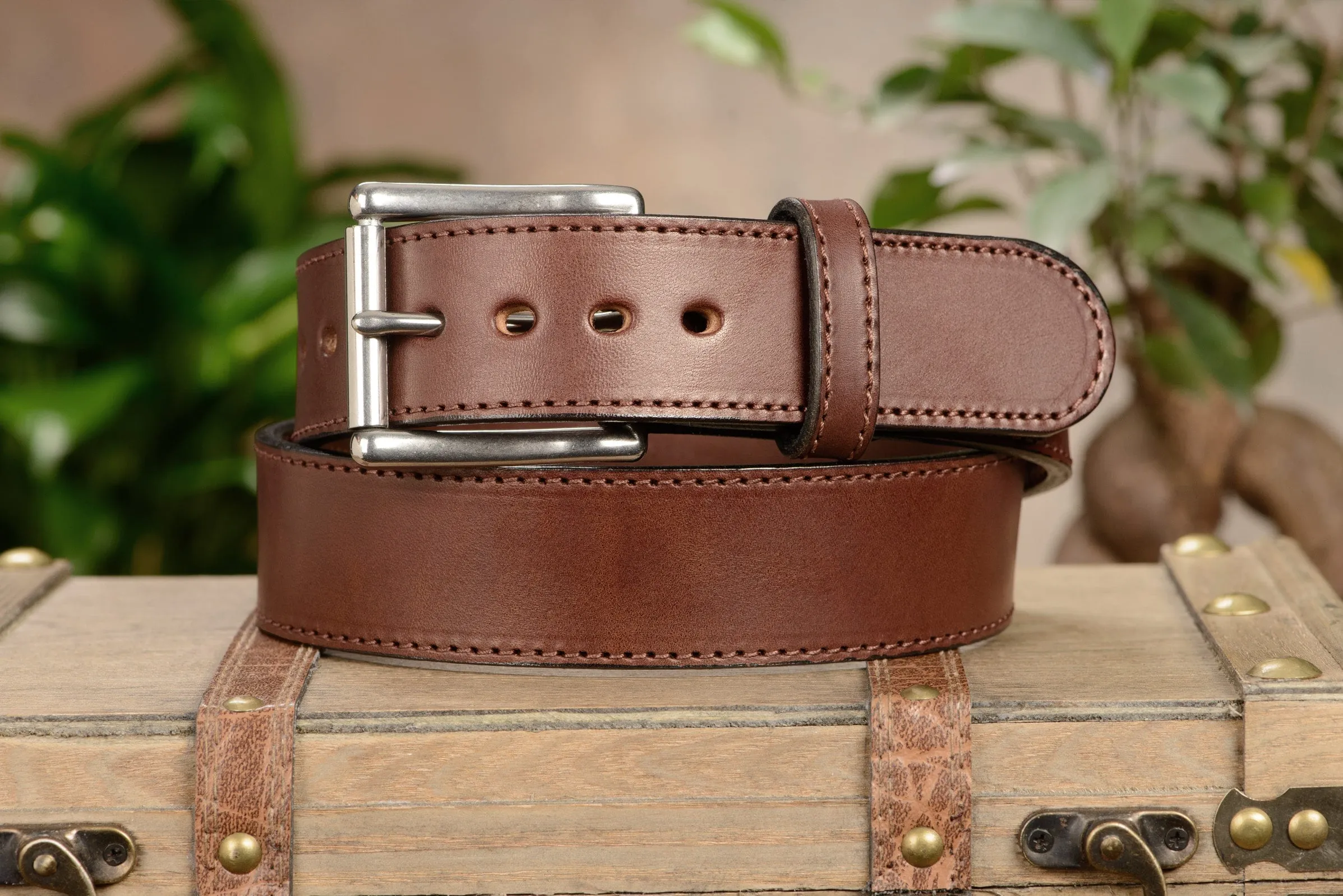 The Eastwood: Men's Brown Stitched Leather Belt Max Thick 1.75" Extra Wide