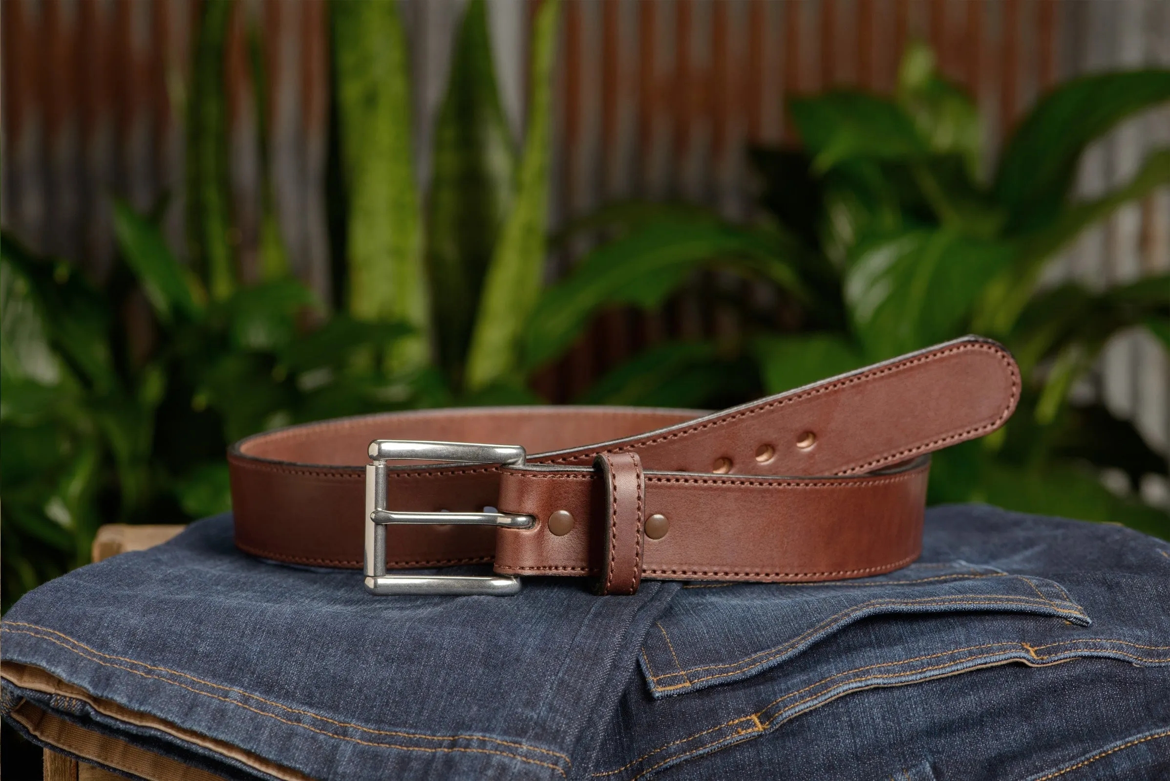 The Eastwood: Men's Brown Stitched Leather Belt Max Thick 1.75" Extra Wide