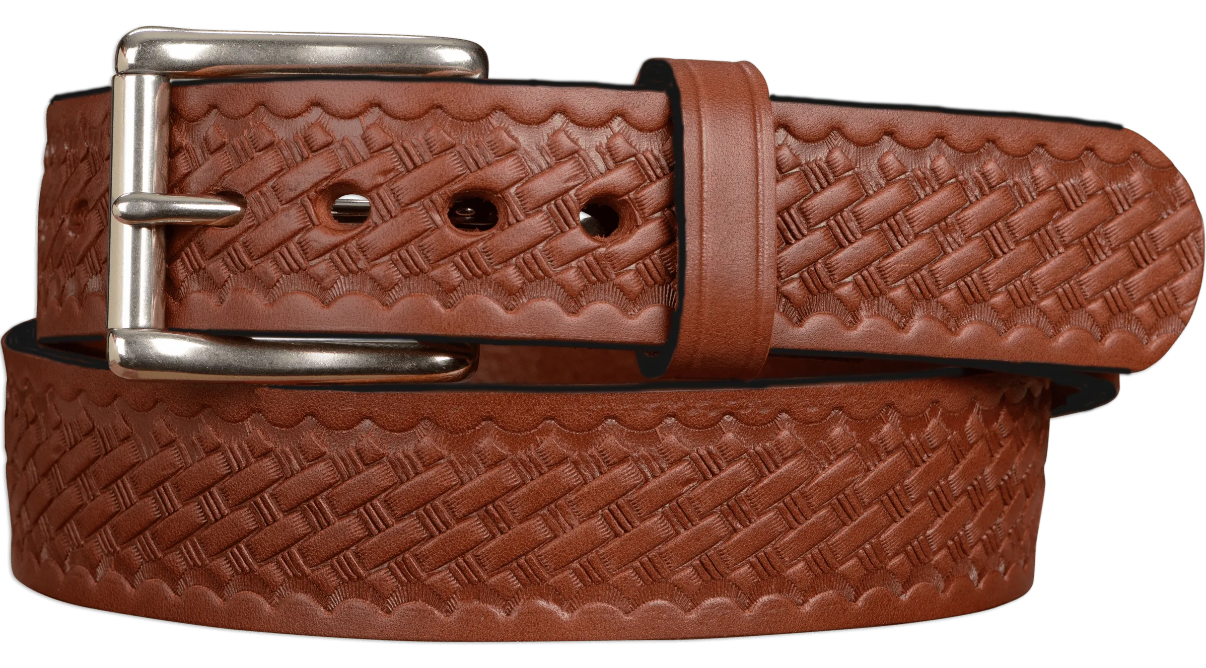 The Eastwood: Men's Medium Brown Basket Weave Leather Belt Max Thick 1.50"