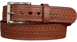 The Eastwood: Men's Medium Brown Basket Weave Leather Belt Max Thick 1.50"