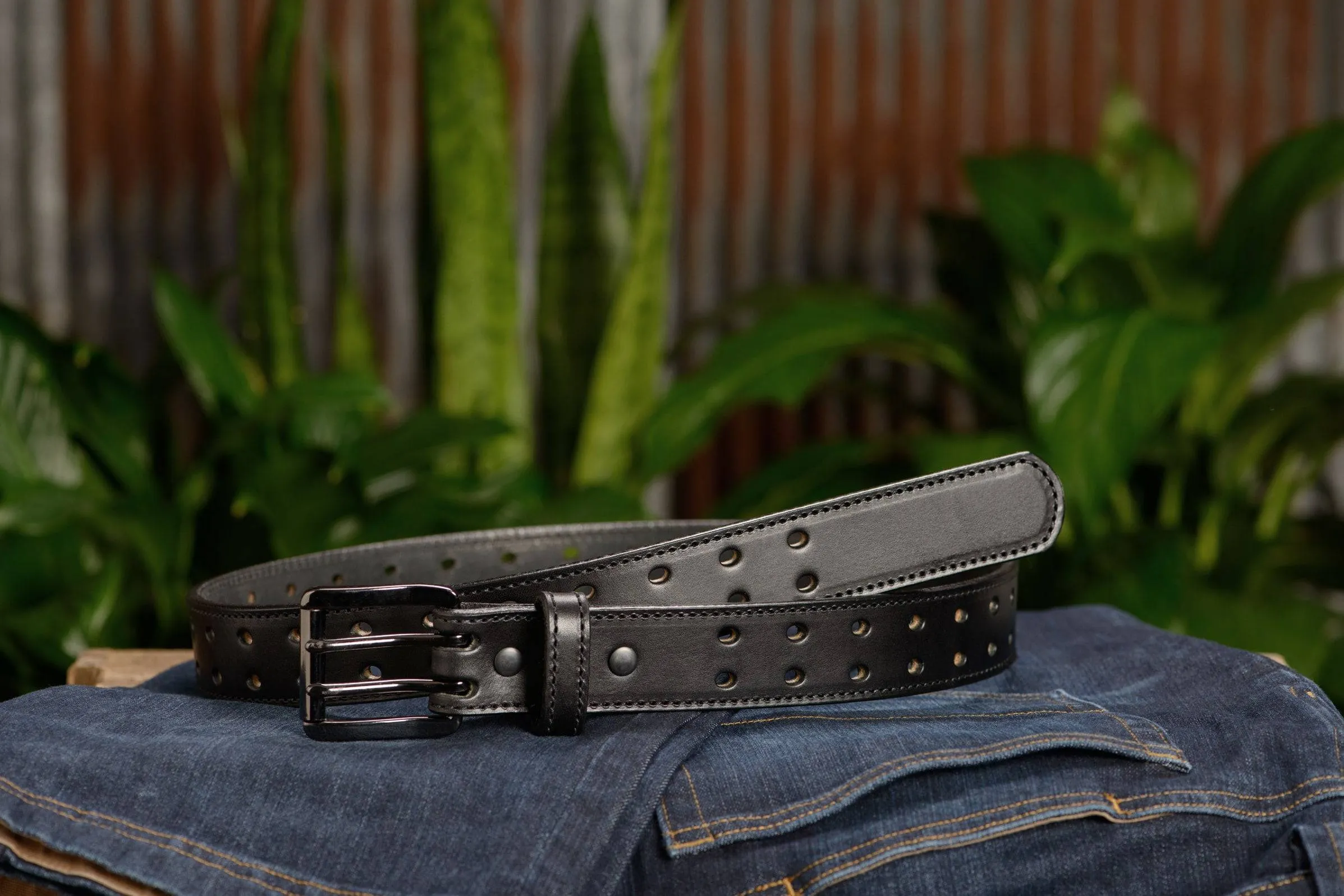 The Holey Bull: Black Stitched Double Prong Max Thick 1.50"