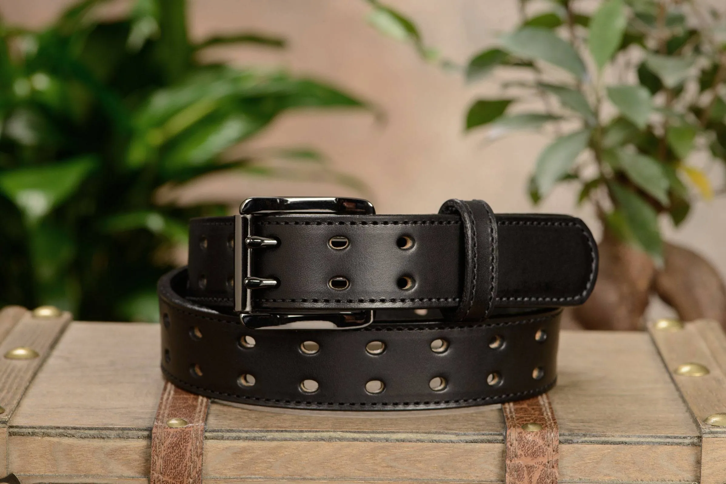 The Holey Bull: Black Stitched Double Prong Max Thick 1.50"