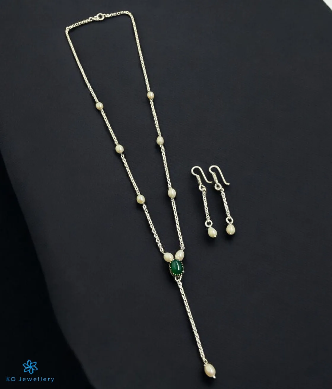 The Kaya  Silver Pearl & Gemstone Necklace/ Earrings