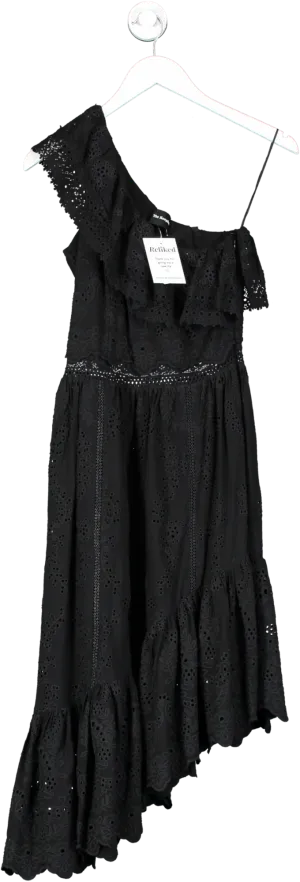 The Kooples Black One Shoulder Broderie Detail UK 8