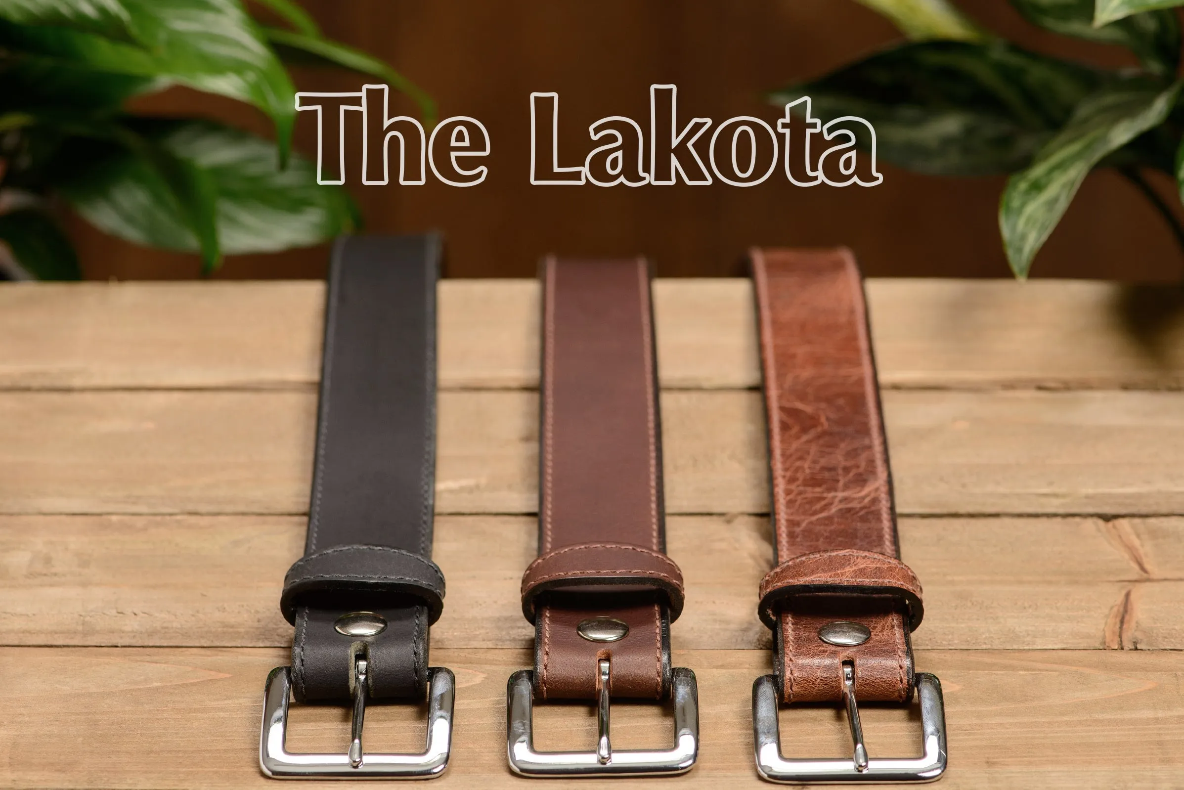 The Lakota: Brown Stitched Water Buffalo Leather Belt With Snaps 1.50"