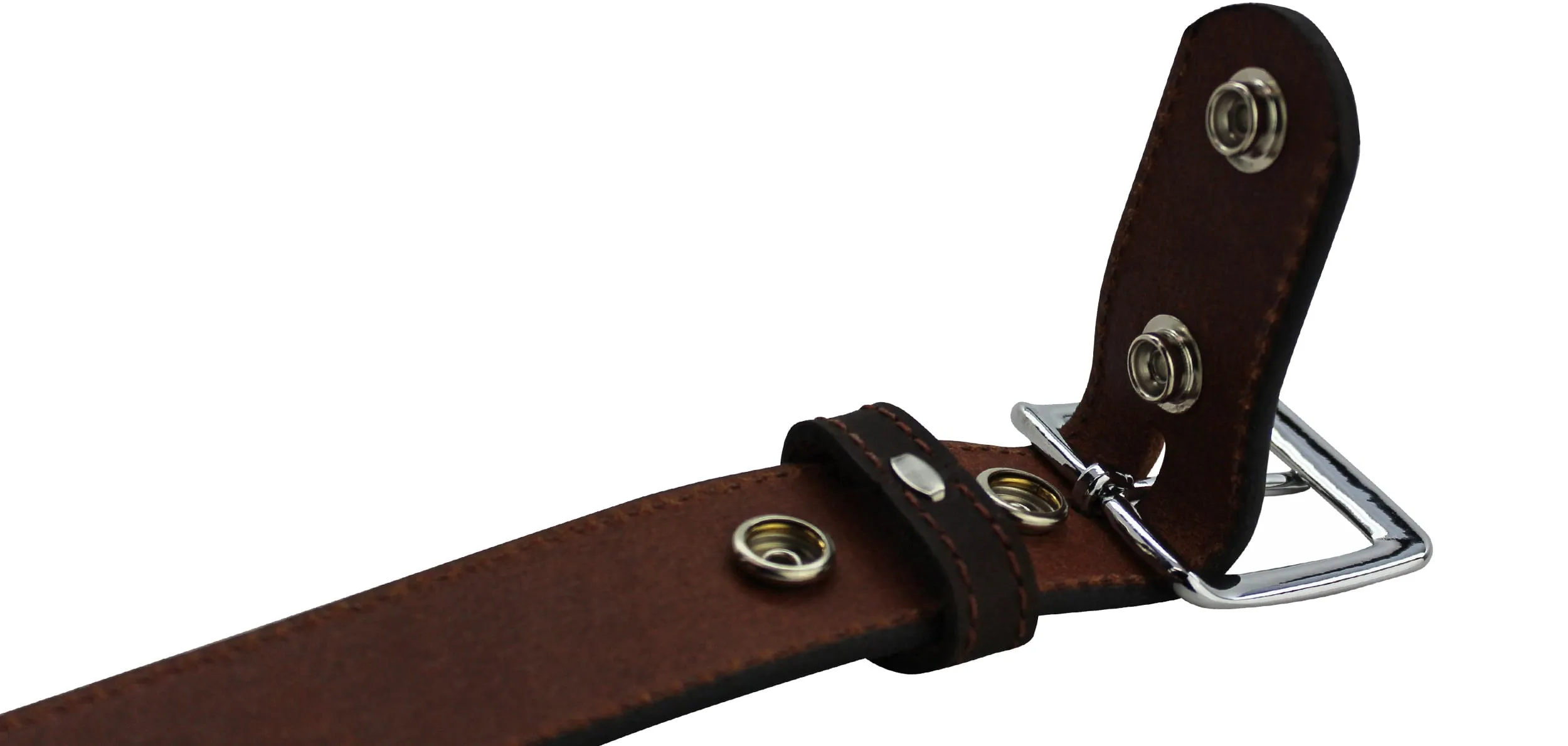 The Lakota: Brown Stitched Water Buffalo Leather Belt With Snaps 1.50"