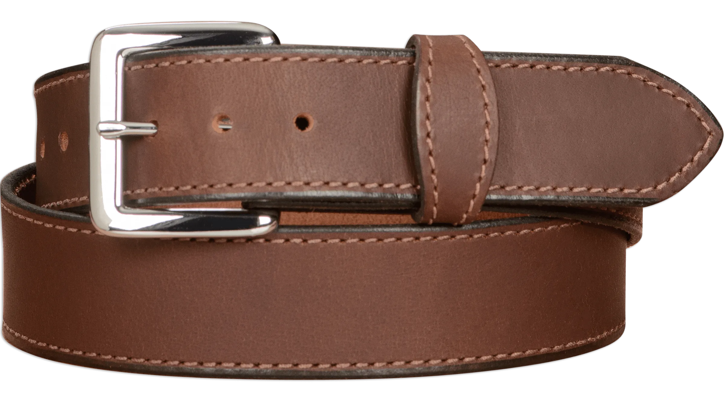 The Lakota: Brown Stitched Water Buffalo Leather Belt With Snaps 1.50"