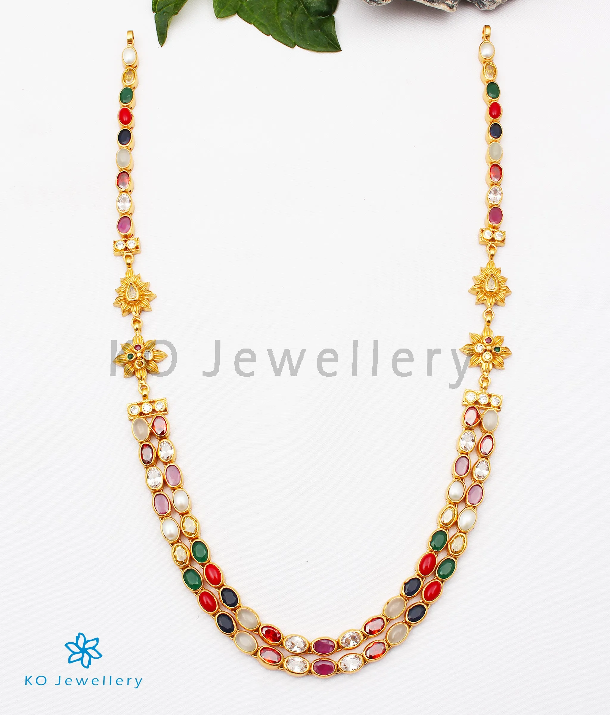 The Meghana Silver Navaratna  Necklace (2 Layers)