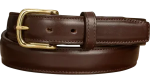 The Stallion: Men's Chocolate Brown Stitched Italian Leather With Steel Core And Brass Buckle 1.25"