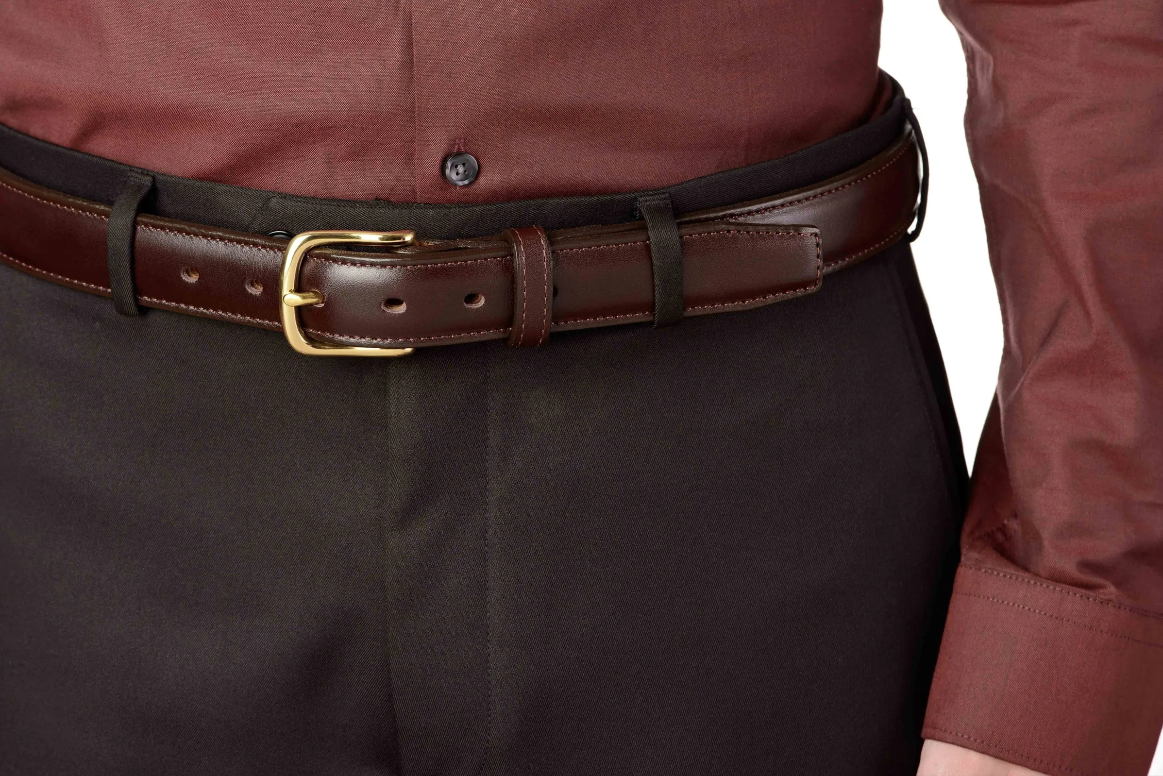 The Stallion: Men's Chocolate Brown Stitched Italian Leather With Steel Core And Brass Buckle 1.25"