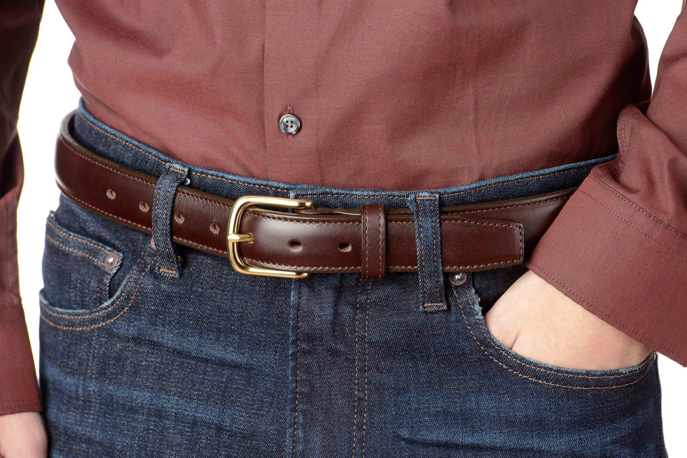 The Stallion: Men's Chocolate Brown Stitched Italian Leather With Steel Core And Brass Buckle 1.25"