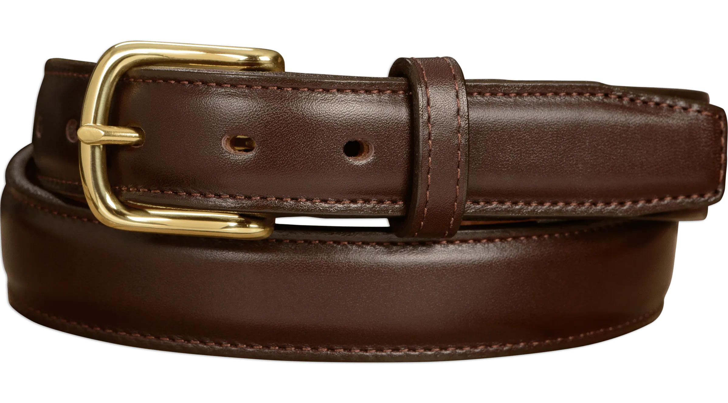 The Stallion: Men's Chocolate Brown Stitched Italian Leather With Steel Core And Brass Buckle 1.25"