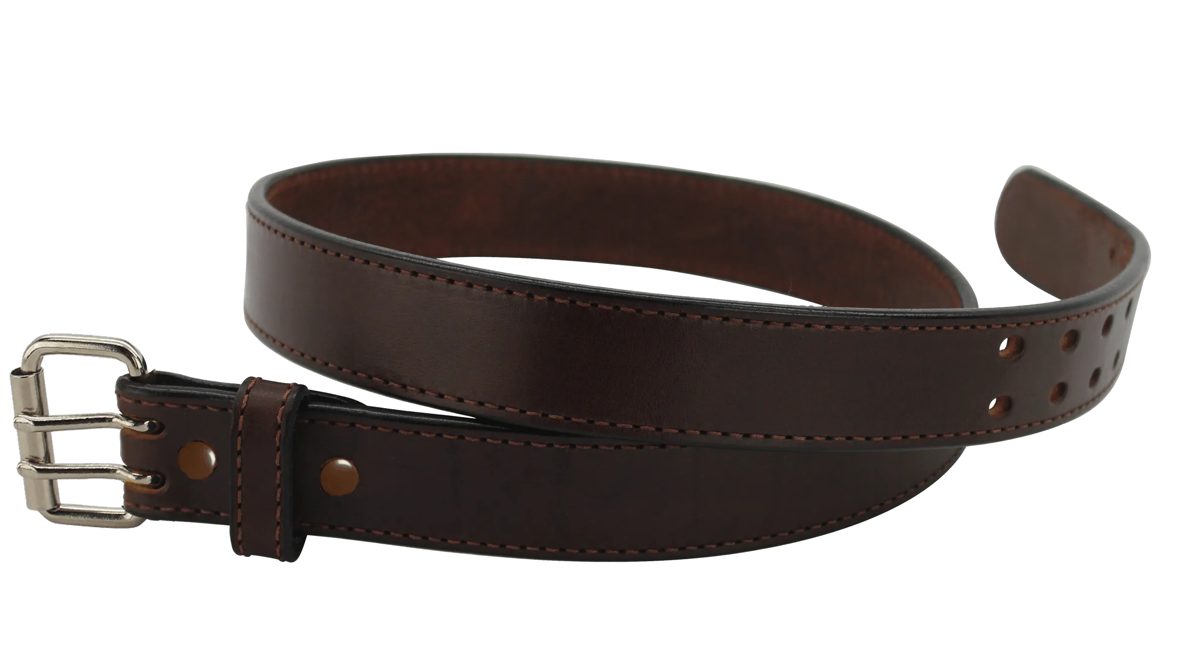 The Viper: Men's Brown Stitched Max Thick Leather Belt With Double Prong Buckle 1.75" Extra Wide