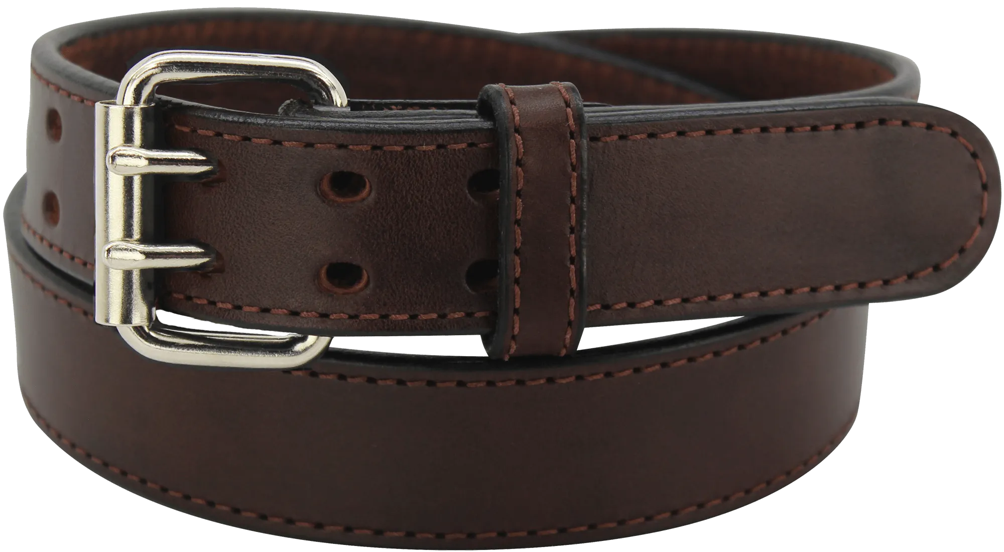 The Viper: Men's Brown Stitched Max Thick Leather Belt With Double Prong Buckle 1.75" Extra Wide