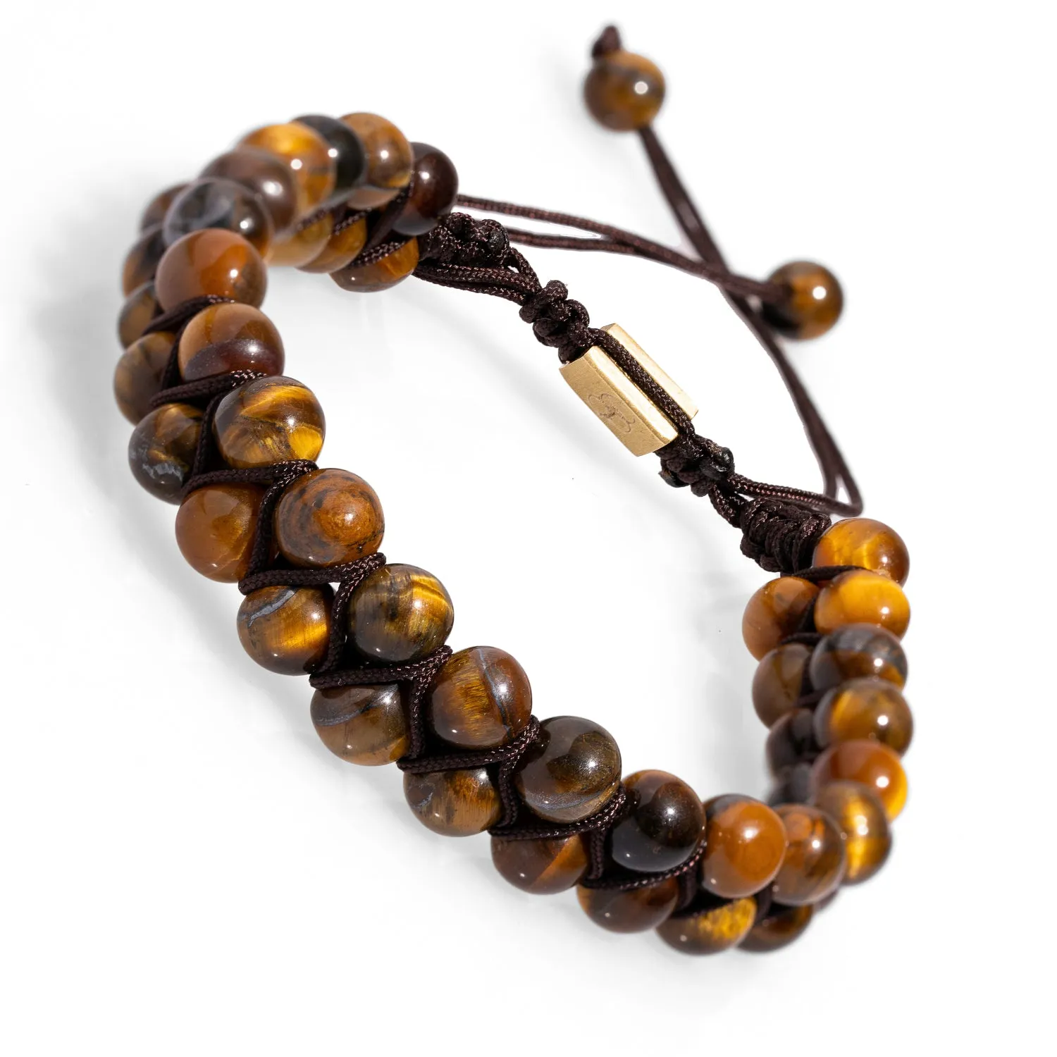 Tiger's Eye Stone Two Row Beaded Woven Bracelet