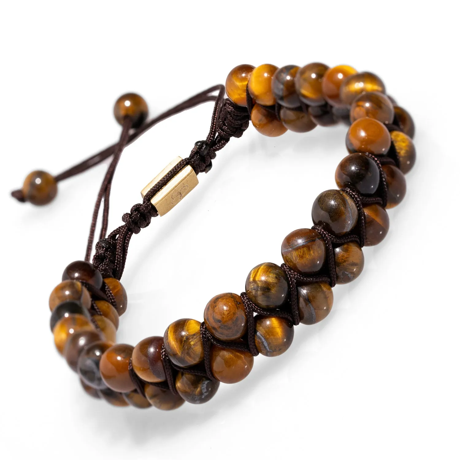 Tiger's Eye Stone Two Row Beaded Woven Bracelet