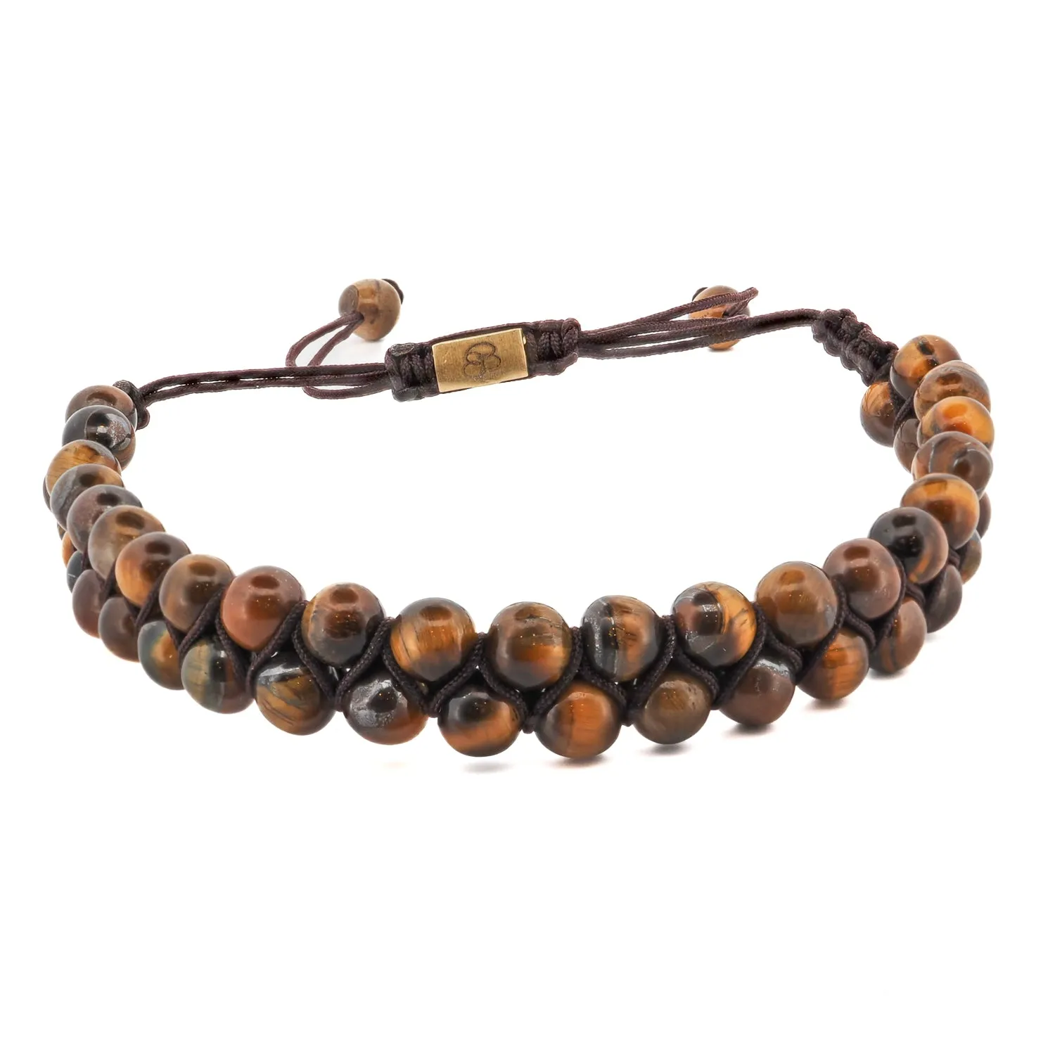 Tiger's Eye Stone Two Row Beaded Woven Bracelet