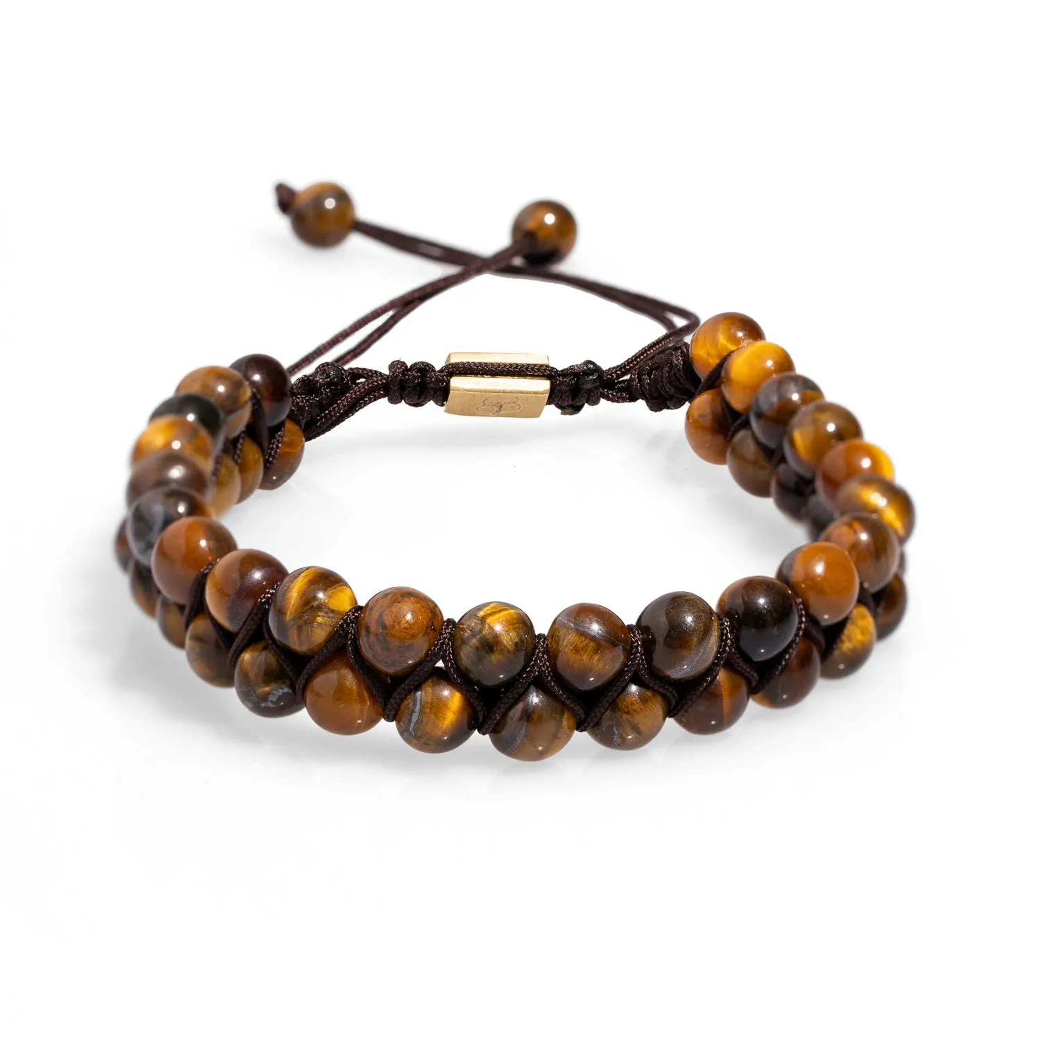 Tiger's Eye Stone Two Row Beaded Woven Bracelet