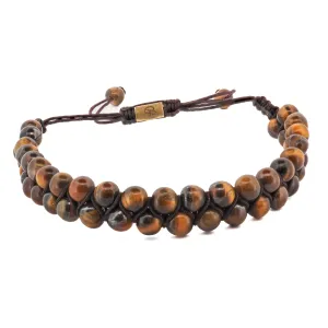 Tiger's Eye Stone Two Row Beaded Woven Bracelet