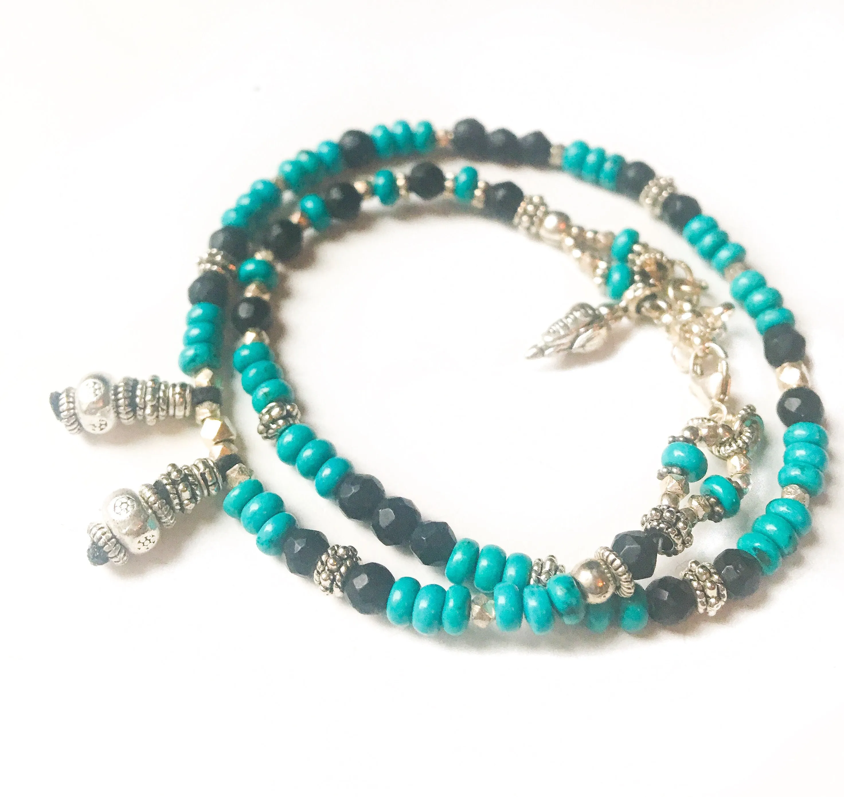 Turquoise & Black Onyx Love Wrap Bracelet