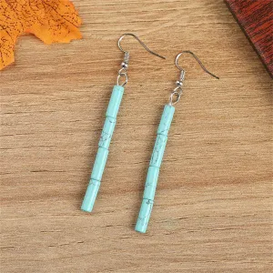 Turquoise & Silver-Plated Cylinder Bead Drop Earrings