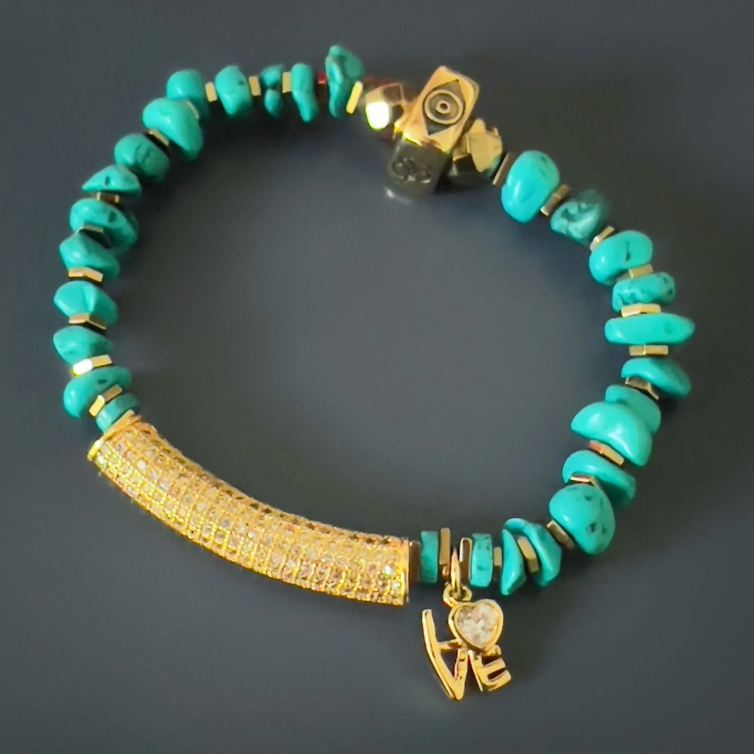 Turquoise Beaded Diamond Love Symbol Bracelet