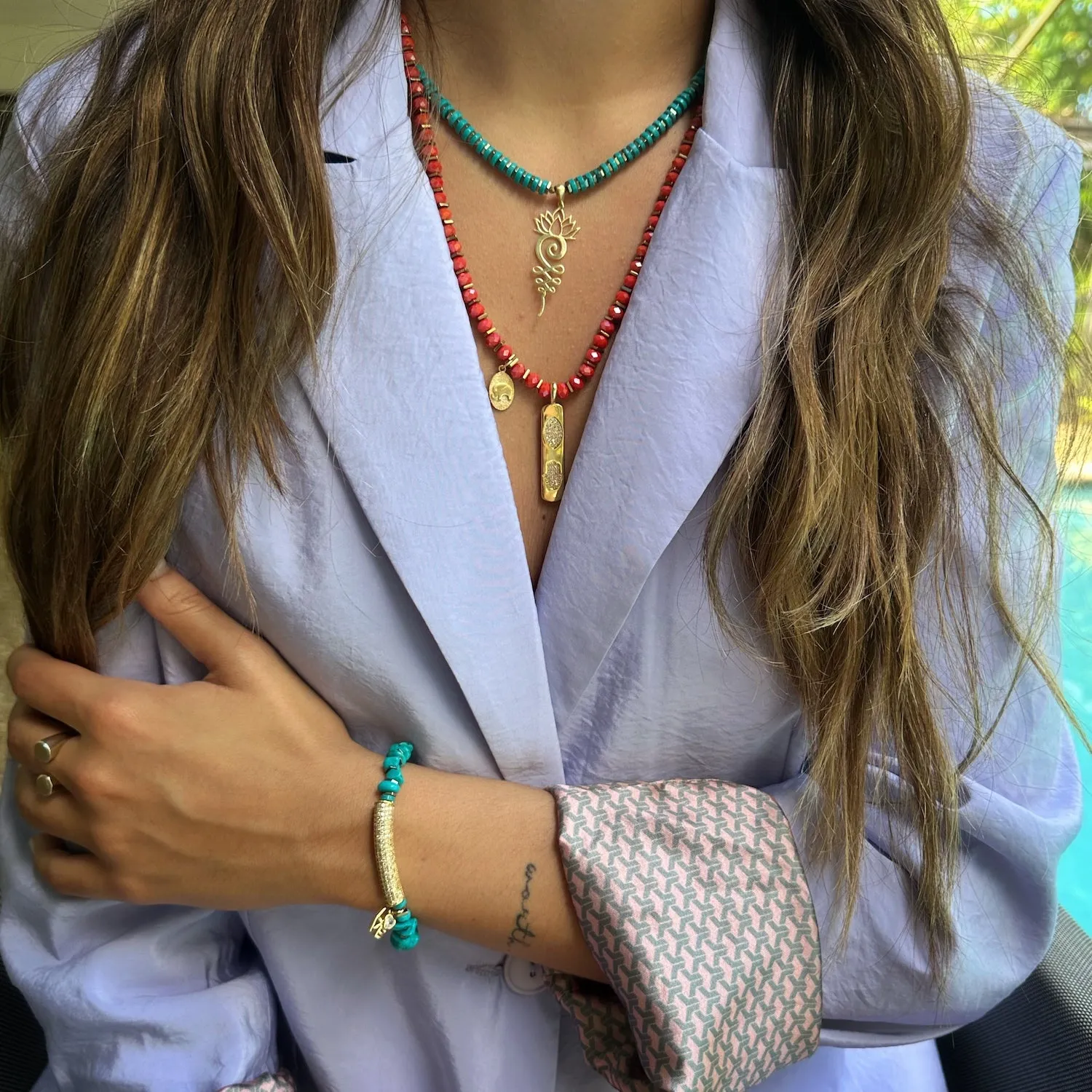 Turquoise Beaded Diamond Love Symbol Bracelet